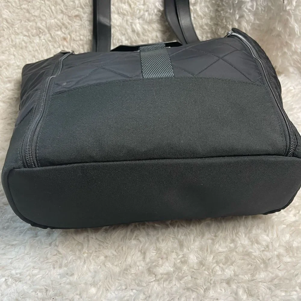 Paper Clip Black Nylon Quilted Large Diaper Bag silver tone hardwares.